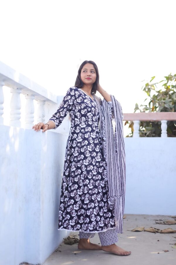 Black and white cotton frock suit set