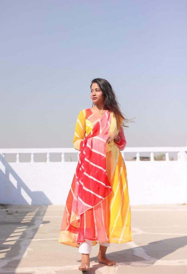 Lehariya magic- multi colour anarkali set