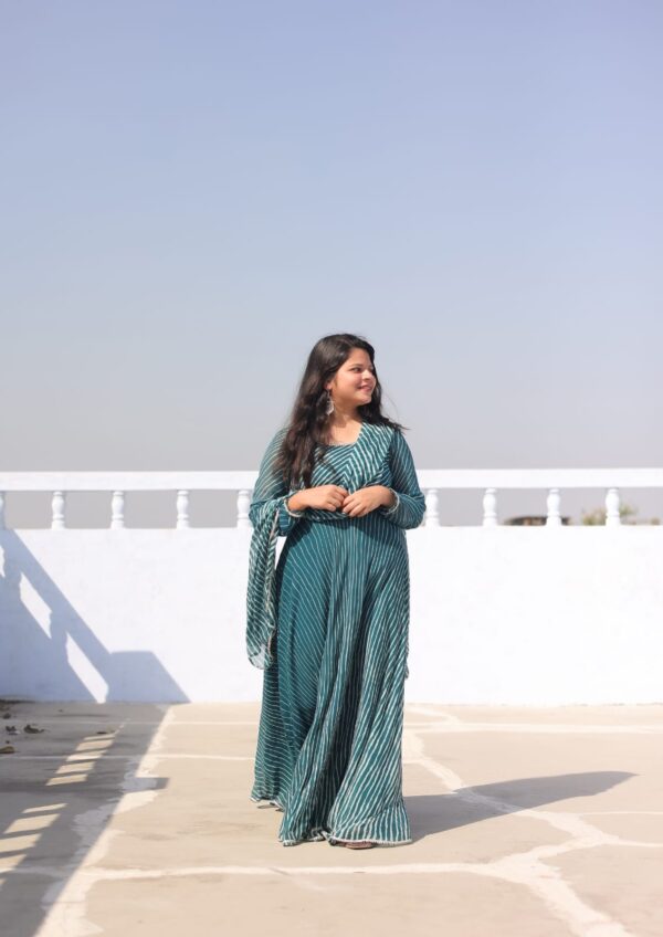Lehariya magic- teal green anarkali set